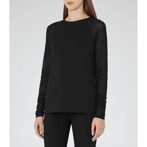 Reiss Kezia Sheer Long Sleeve Top in Black